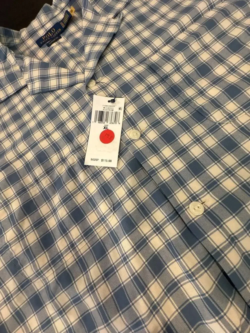 Polo Ralph Lauren Classic Fit Plaid Oxford Camp Work Shirt Blue Cream Size XL Ne